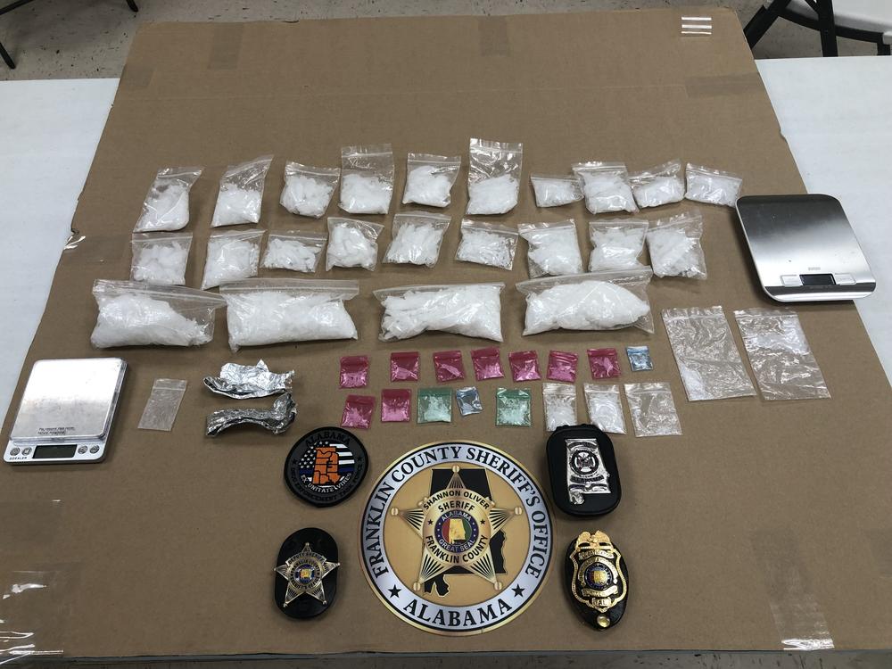 Meth bust evidence on table